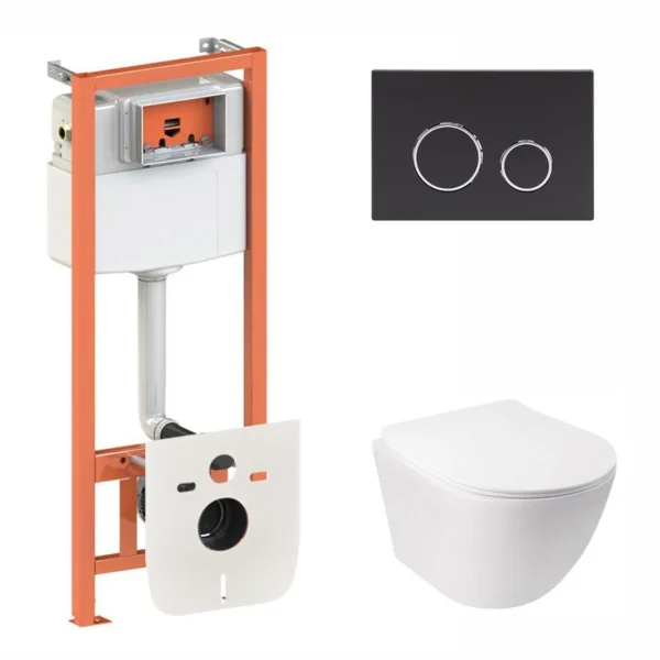 Інсталяційний комплект Qtap Jay Ultra Quiet унітаз підвісний QT07335177W Nest комплект інсталяції 4в1 кругла клавіша Black mat QT0133M425 M11V1146MB код 45136 SD00051260