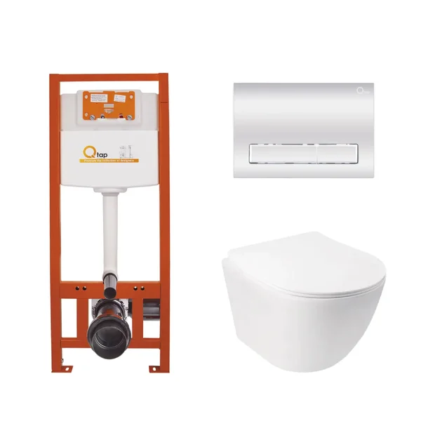 Інсталяційний комплект Qtap Jay Ultra Quiet унітаз підвісний QT07335177W Nest комплект інсталяції 4в1 лінійна клавіша Chrome QT0133M425 M08381CRM код 45140 SD00051264